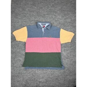 Vtg Tommy‎ Hilfiger Polo Shirt Mens Medium Colorblock Striped Crest Logo Y2K 90s